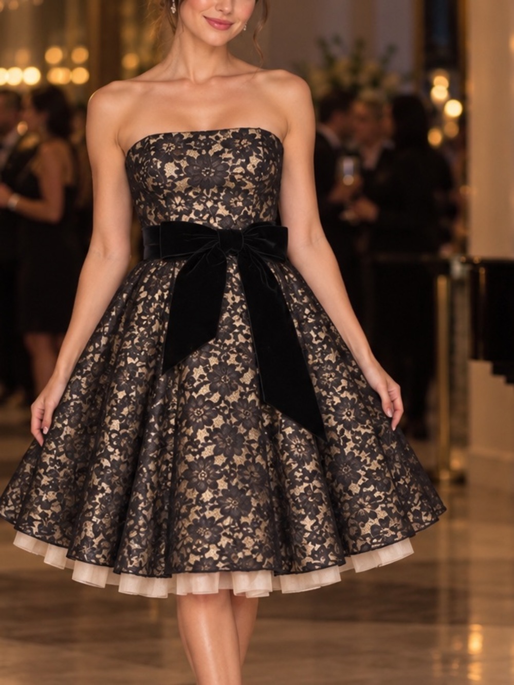 Betsey Johnson Y2K Evening Black Lace Velvet Bow Party Dress Size 4